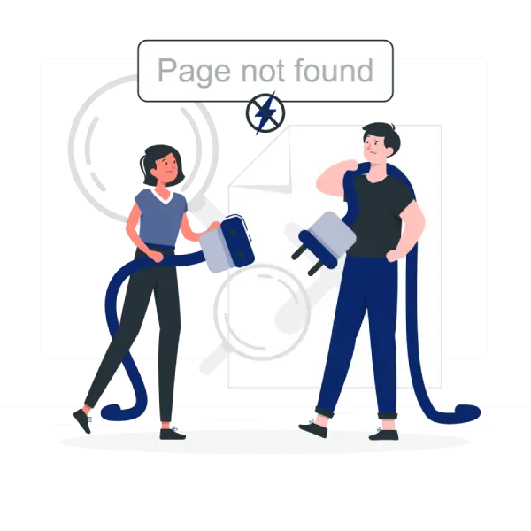 404 Error Page not Found with people connecting a plug-rafiki